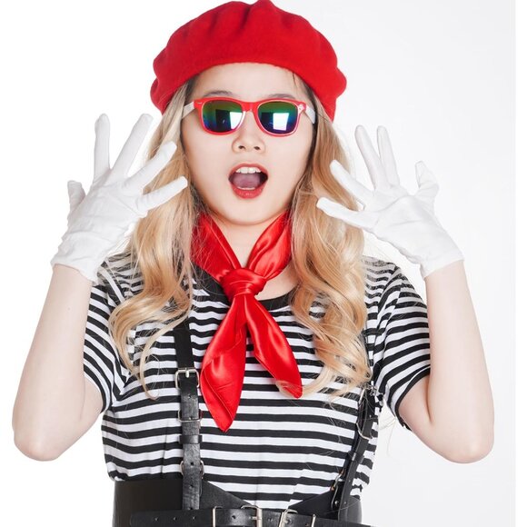 Women Red Chiffon Square Ribbon Neck Scarf Satin Handkerchief For Halloween - Picture 5 of 8